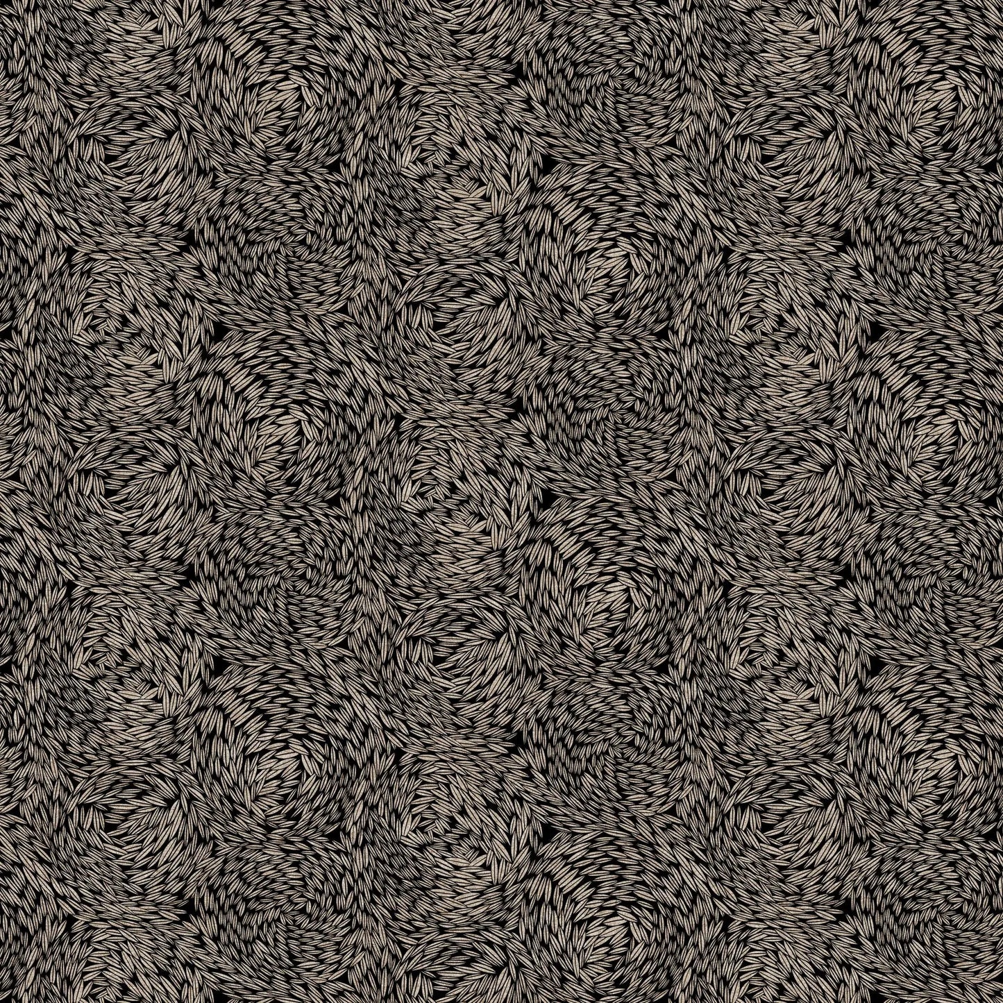 Textured black pattern with wavy lines. Linen cotton blend fabric material for sewing.