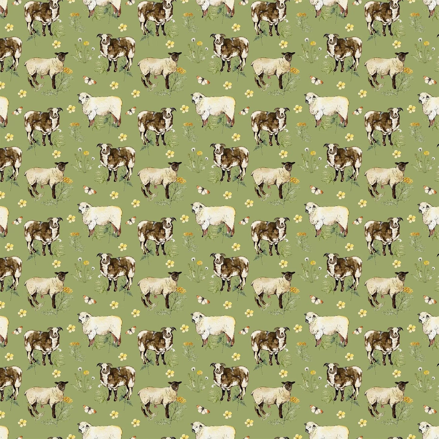 green colored fabric with large cow illustrations. typically used for quilting and crafting. from Country Side Comforts from FIGO Fabrics