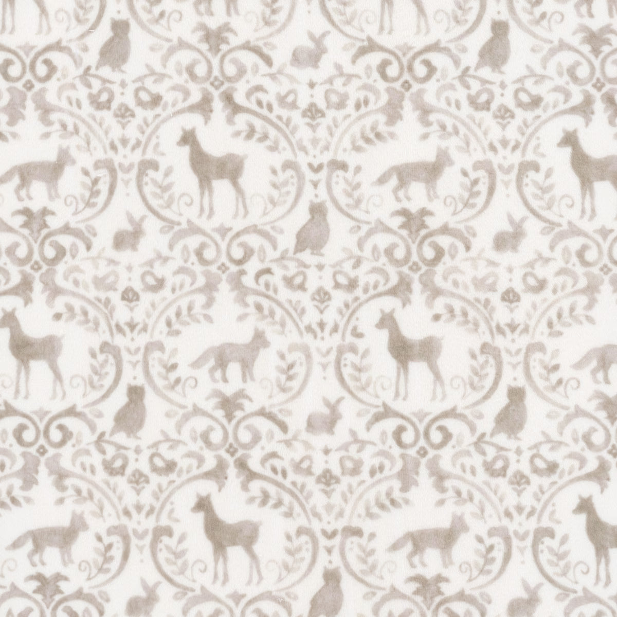 Fabric for children with deer and swirls on a white background