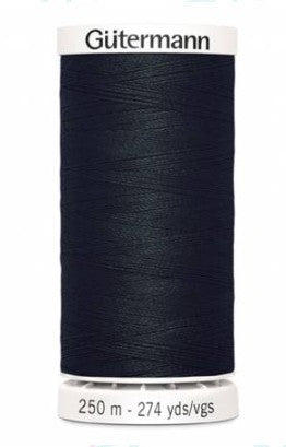 Gutermann all purpose polyester thread spool in black on a white background
