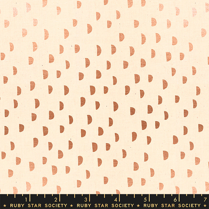 Fabric with a cream background and gold halfmoon pattern. From Heirloom by Alexia Abegg at Ruby Star Society. 100% cotton for sewing, crafting, and quilting.