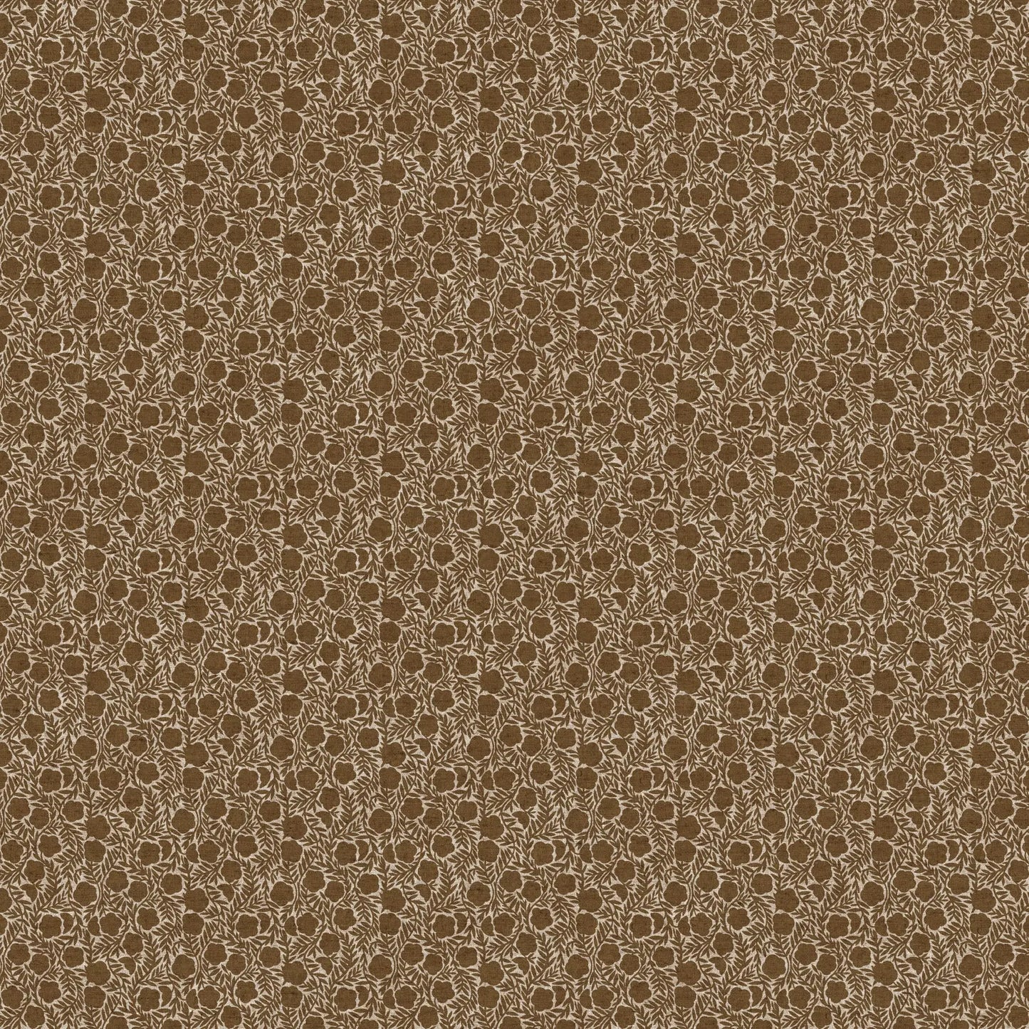 Brown floral patterned fabric texture. Linen cotton blend fabric material for sewing.