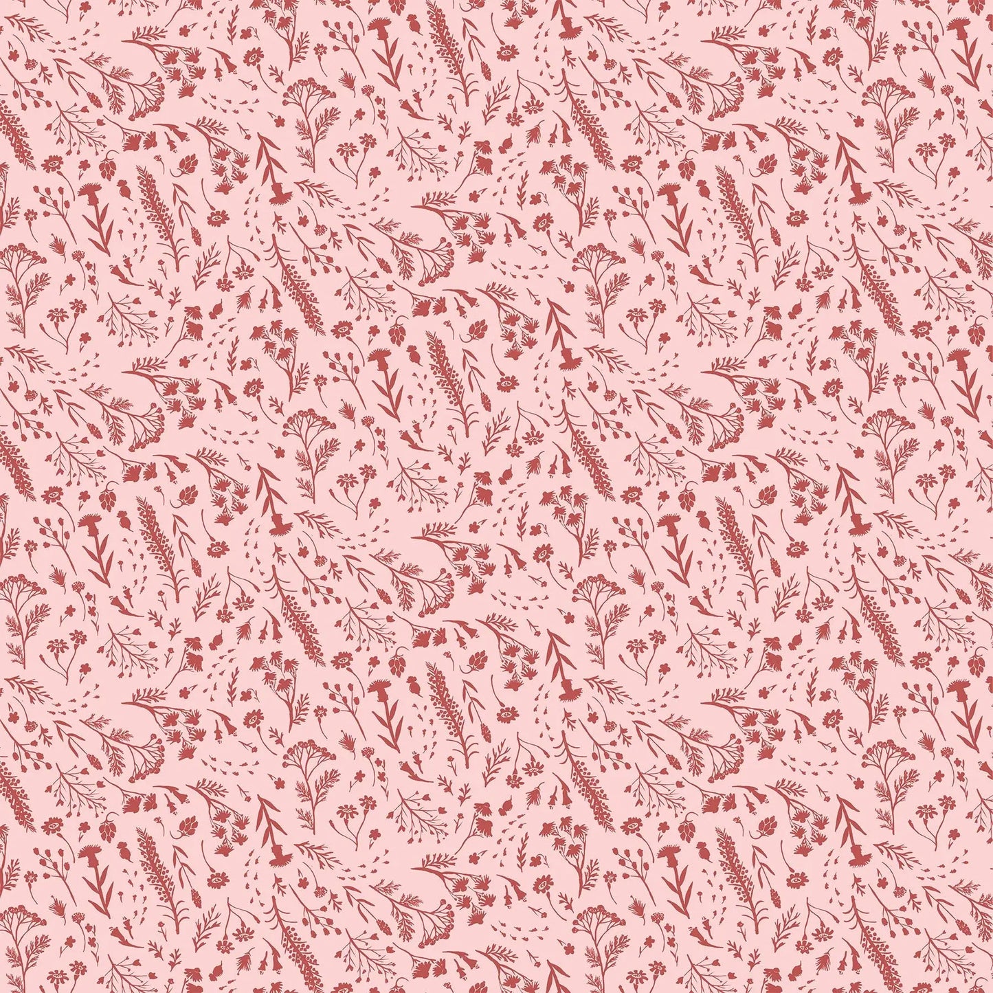 pink colored fabric with flowers and foliage illustrations. typically used for quilting and crafting. from Eden from FIGO Fabrics