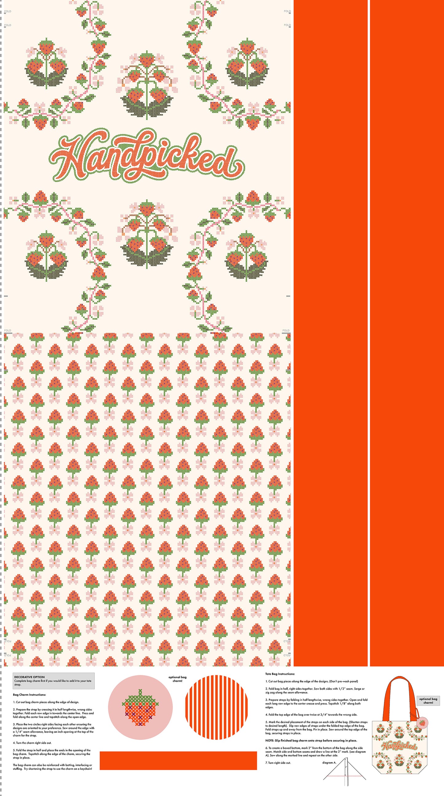Once Upon a Charm strawberry tote bag sewing kit panel by FIGO Fabrics