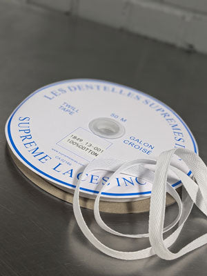 White 100% cotton twill tape for sewing and crafting
