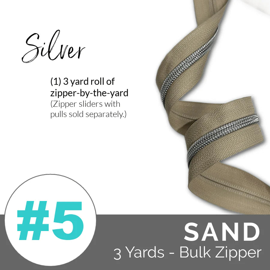 Three Yard Nylon Zipper - Sand with SIlver