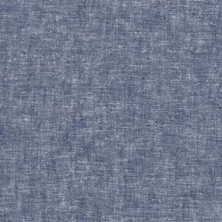 Fabric in a denim blue color from essex linen cotton blend for sewing, quilting, and crafting.
