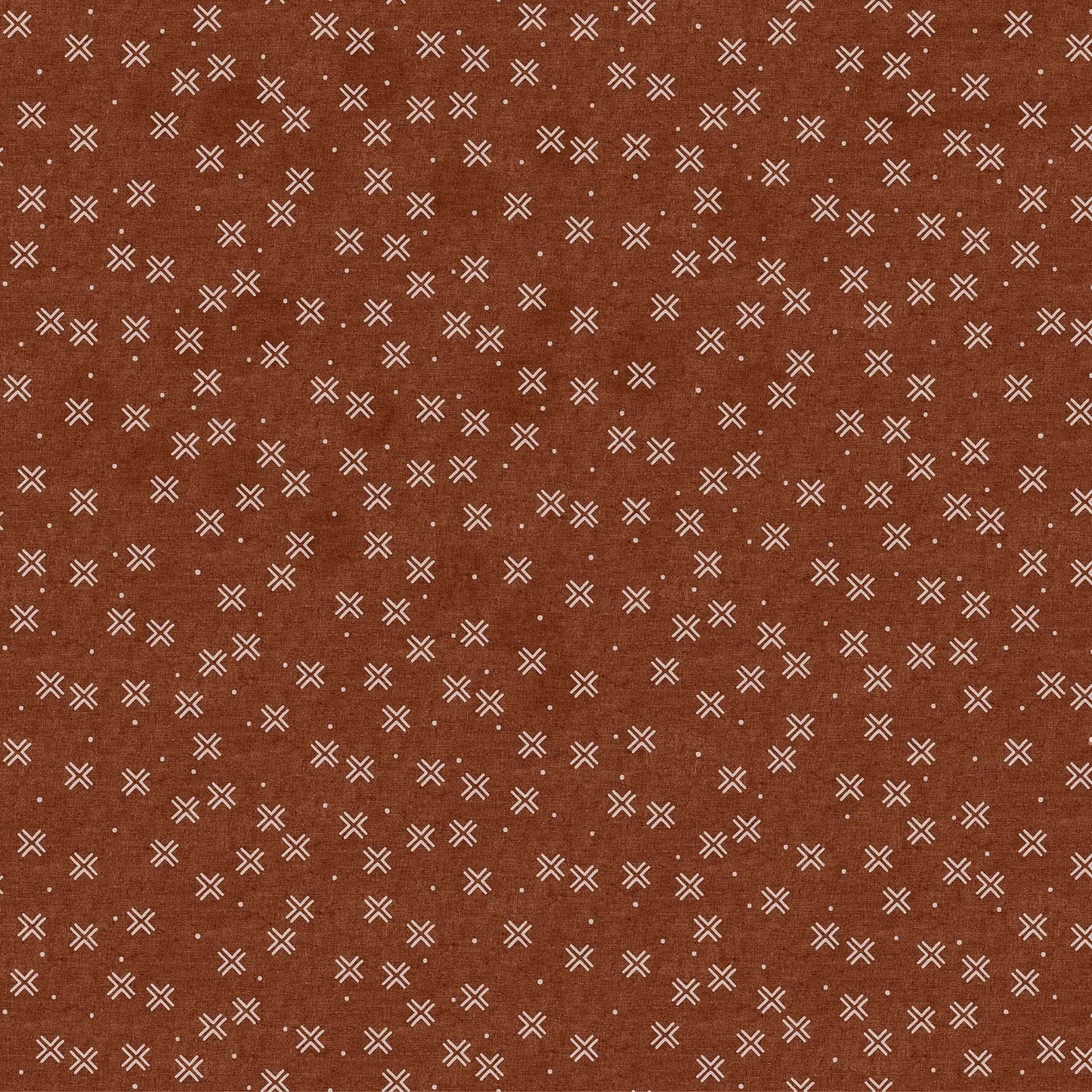 Fabric with rust and white crosses. From "Harmony" by Ghazal Razavi for Figo Fabics. Cotton Linen Blend.