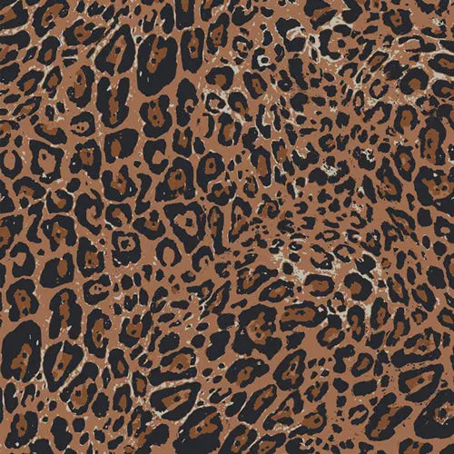Rayon fabric with an allover leopard print. For sewing flowy garments.