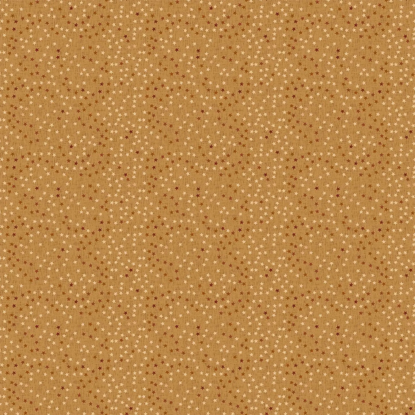 Fabric with a gold background and small star illustrations. From Calm Waters by FIGO Fabrics. 100% Cotton for quilting, sewing, and crafting.