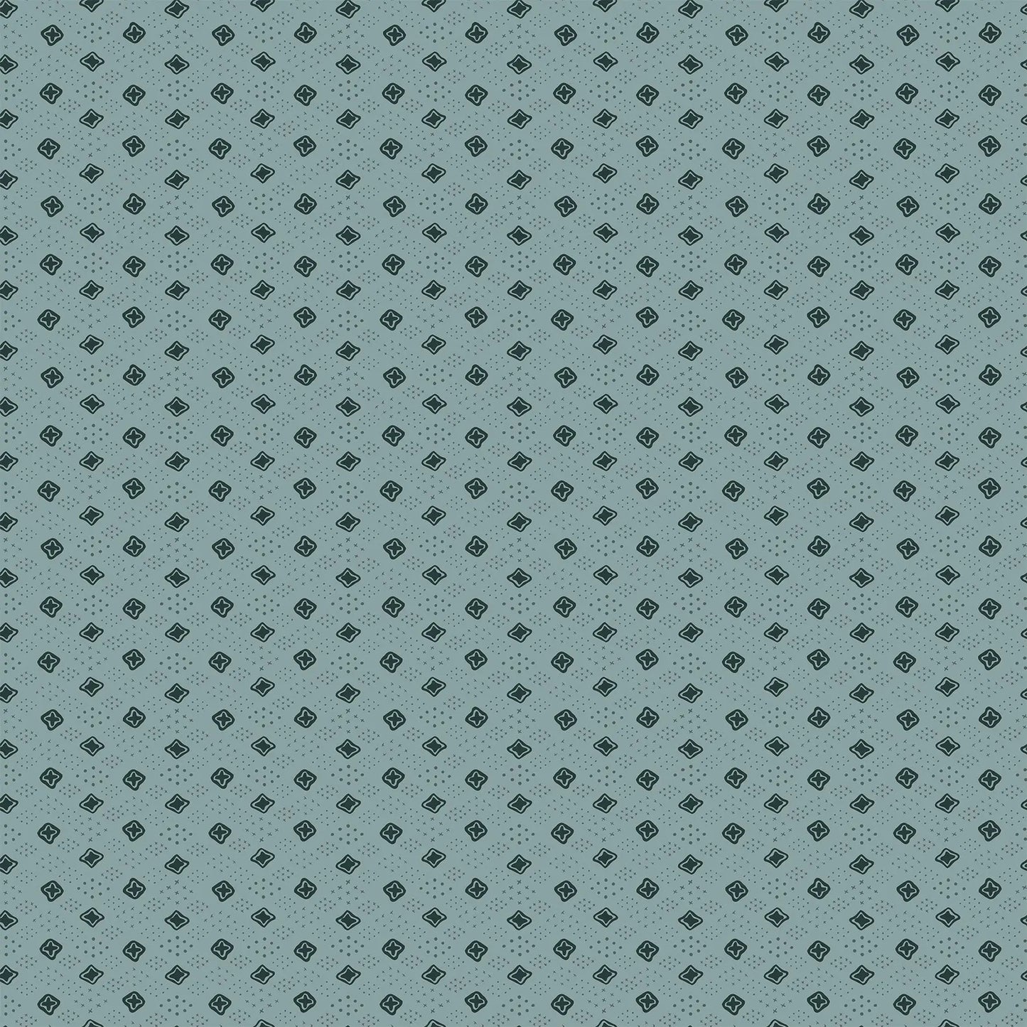 Fabric with a light teal background and dark teal diamond pattern. From Martha by Figo Fabrics. 100% cotton for sewing and crafting.
