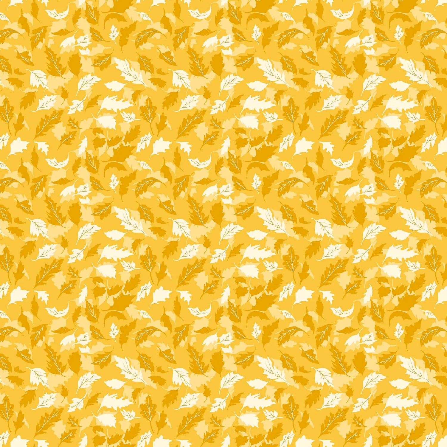 Fabric with an all over yellow leaf pattern.