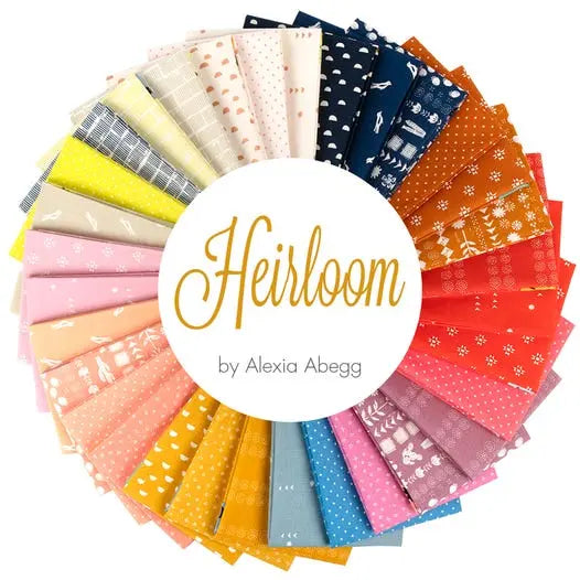 Picture of the Heirloom collection by Alexia Abegg for Ruby Star Society - a circle of different fabrics. 
