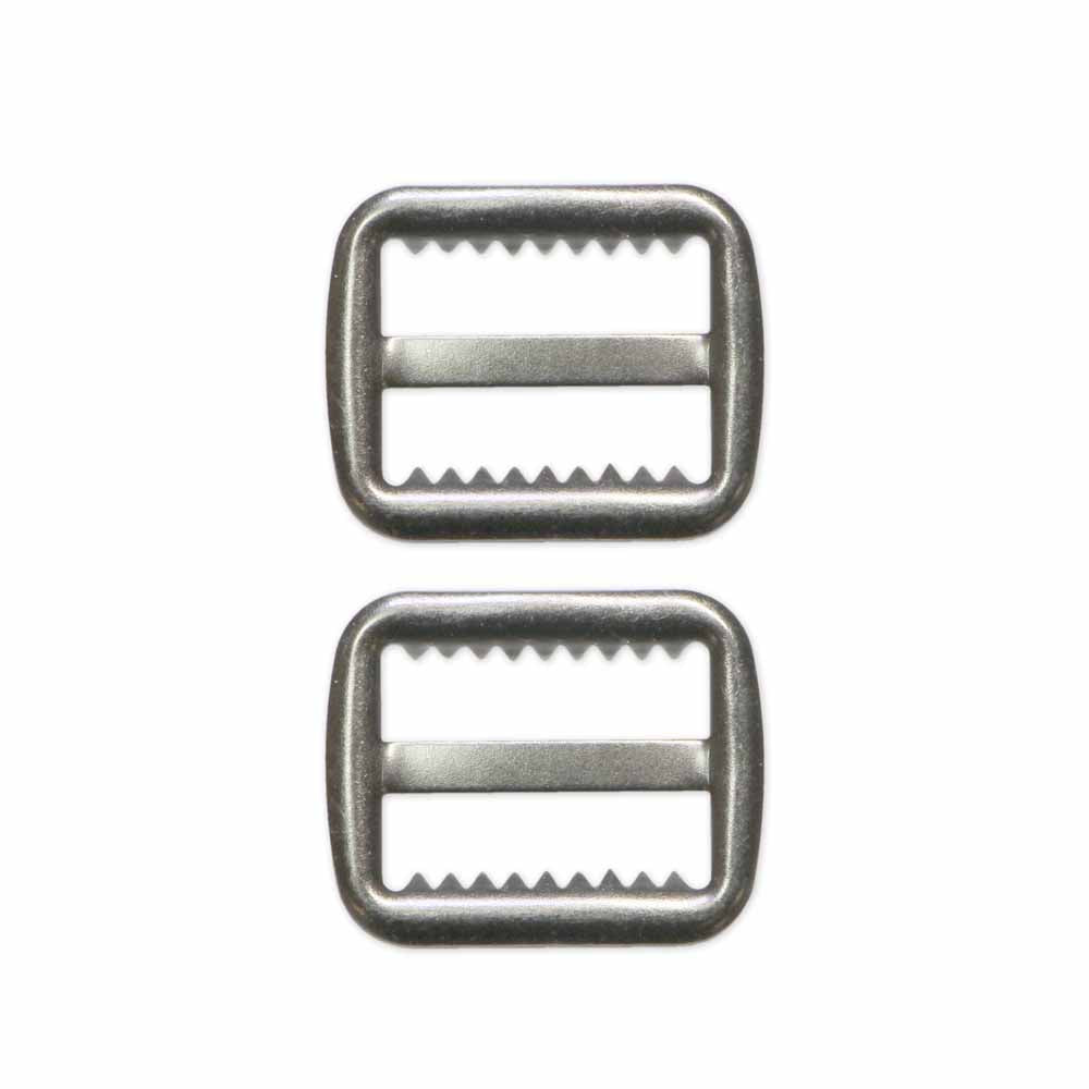 Two metal buckles on a white background