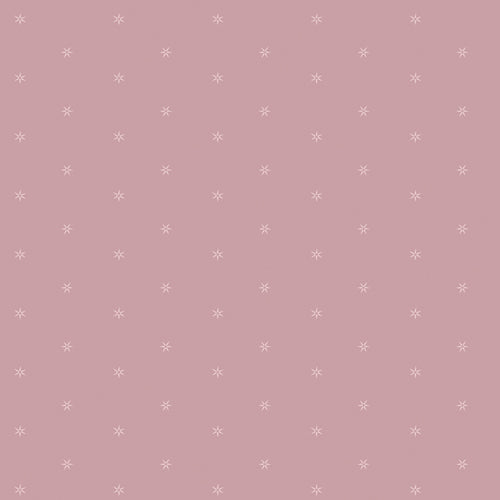 A dusty pink fabric or wallpaper pattern featuring a repeating grid of small white six-pointed stars. From the fabric line Barcelona by Katarina Roccella for Art Gallery Fabrics.