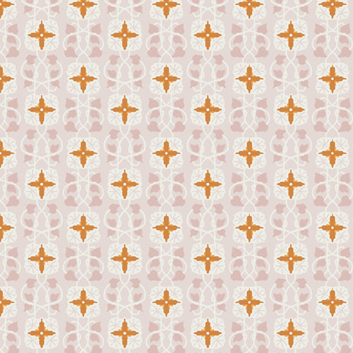 Patterned fabric with geometric design on a pink background. From the fabric line Barcelona by Katarina Roccella for Art Gallery Fabrics.