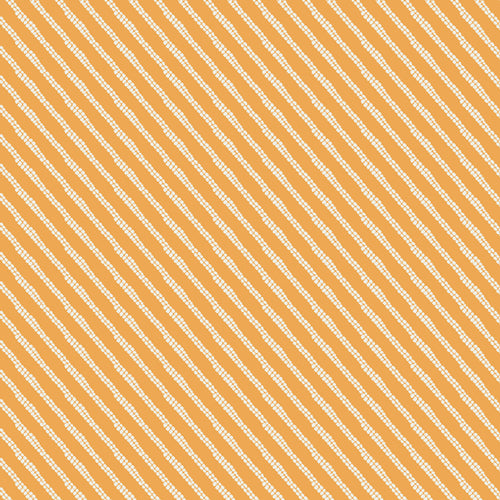 A repeating diagonal stripe pattern featuring alternating white dotted lines on a warm orange background. From the fabric line Barcelona by Katarina Roccella for Art Gallery Fabrics.