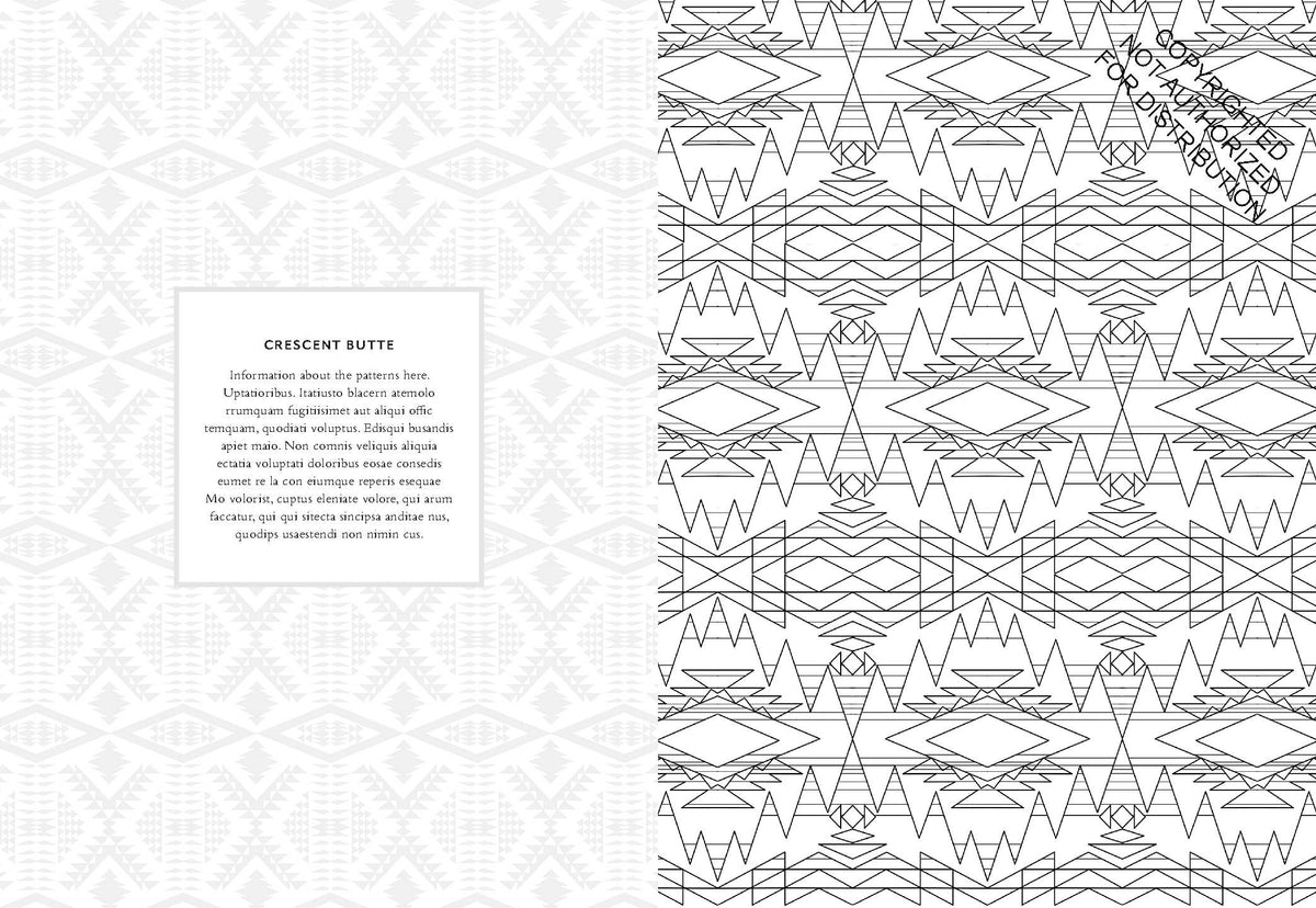 A preview of a seamless geometric pattern design, showing a black and white line art motif on the right and a light gray patterned background on the left with a text placeholder box.