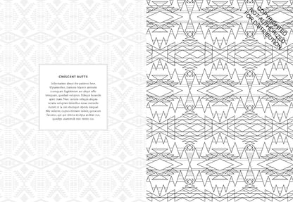 A preview of a seamless geometric pattern design, showing a black and white line art motif on the right and a light gray patterned background on the left with a text placeholder box.