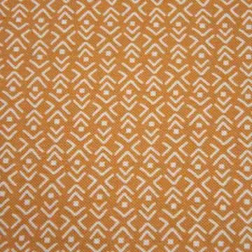 Patterned fabric with white geometric design on a mustard yellow background. 100% cotton material for sewing