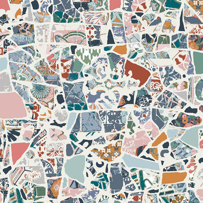 Colorful fabric with mosaic pattern with various shapes and textures. From the fabric line Barcelona by Katarina Roccella for Art Gallery Fabrics.