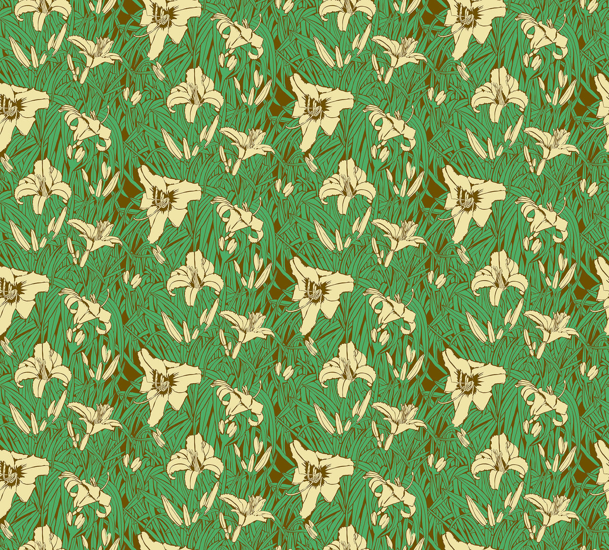 Pattern of beige flowers on a green background