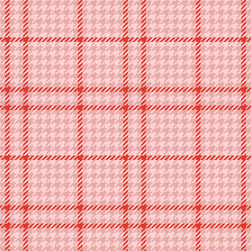 Fabric with plaid pattern with red lines on a pink background