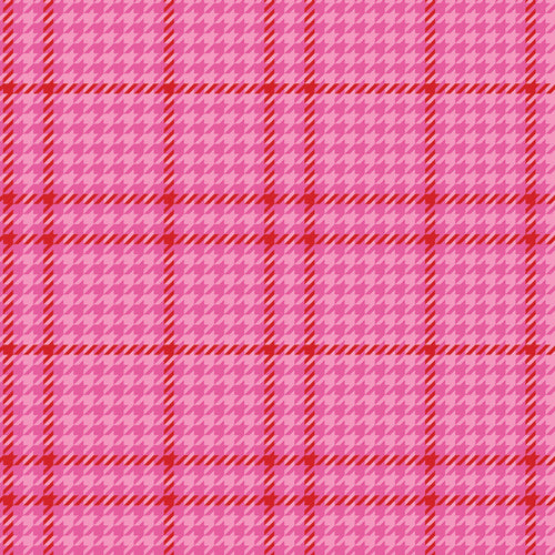 Pink and red plaid patterned fabric from Art Gallery Fabrics for sewing and crafting