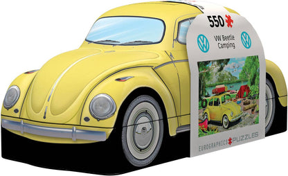 Yellow Volkswagen Beetle puzzle box with a scenic illustration on the side.