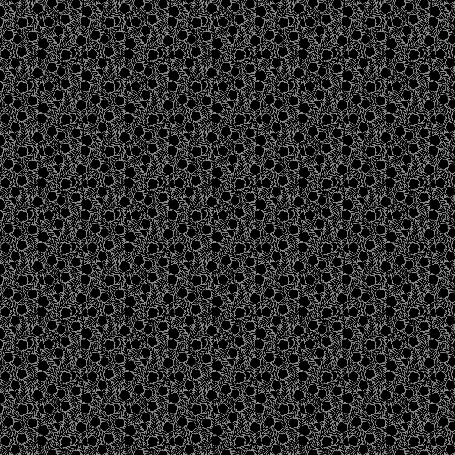 Black and white floral geometric pattern on a black background. rayon fabric material for sewing. 