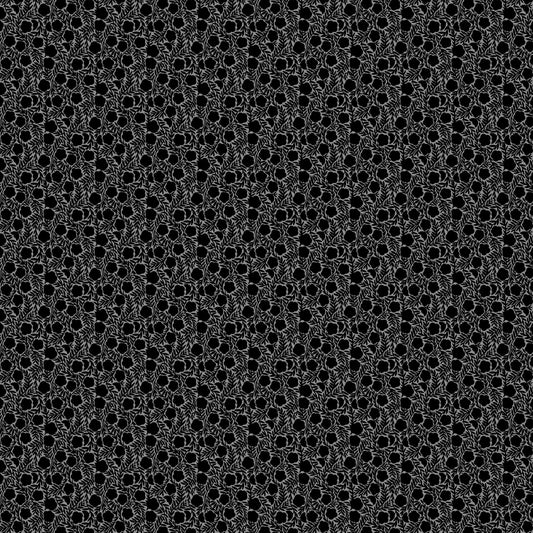 Black and white floral geometric pattern on a black background. rayon fabric material for sewing. 