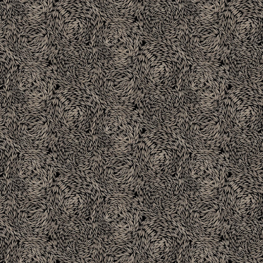 Textured black pattern with wavy lines. Linen cotton blend fabric material for sewing. 