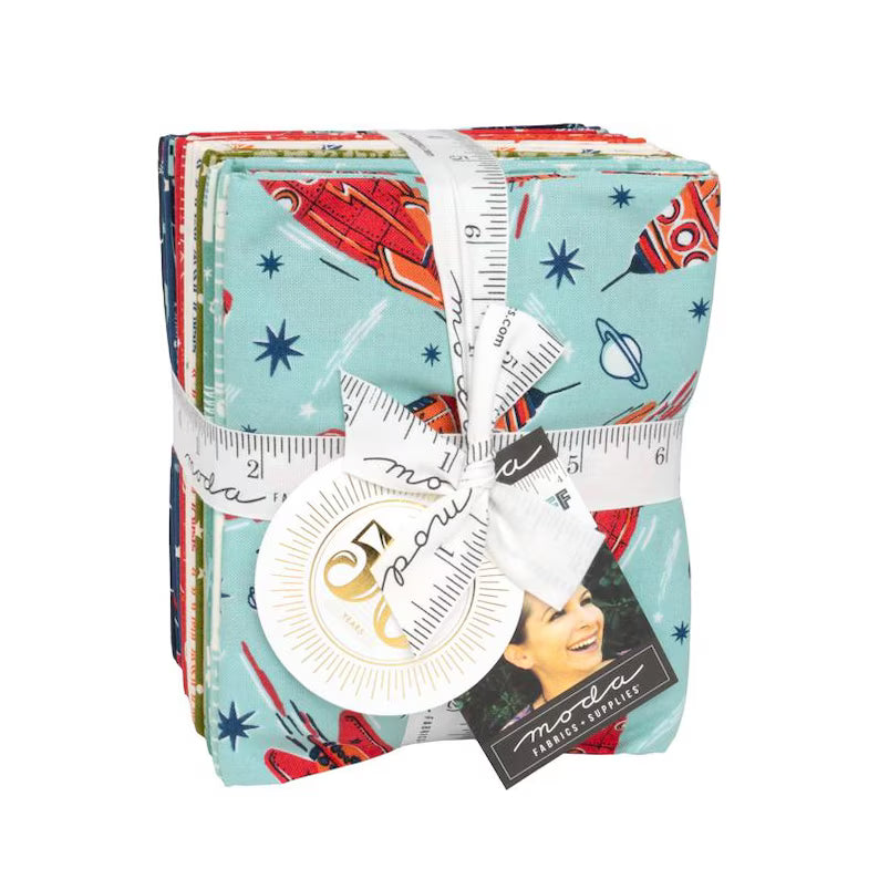 Bundle of fat quarter fabric squares with a space theme