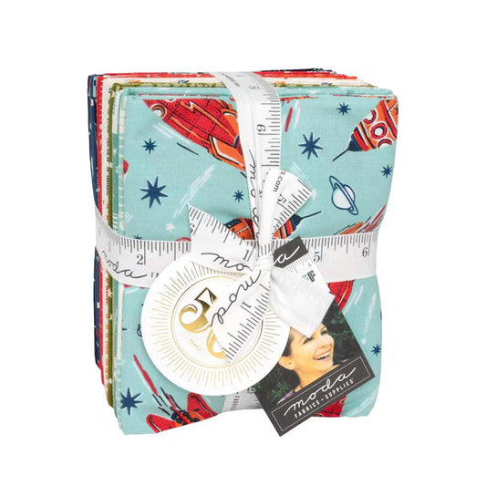 Bundle of fat quarter fabric squares with a space theme