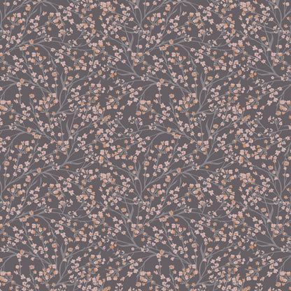 Floral patterned fabric with small flowers and leaves on a dark gray background from Soar by Katerina Roccella Art Gallery Fabrics premium cotton for sewing and crafting.