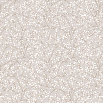 Patterned fabric with delicate floral design on a light gray background 