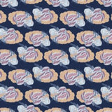 fabric showing brain illustrations on a dark blue background. Atomic Brains from Dear Stella 100% cotton. 