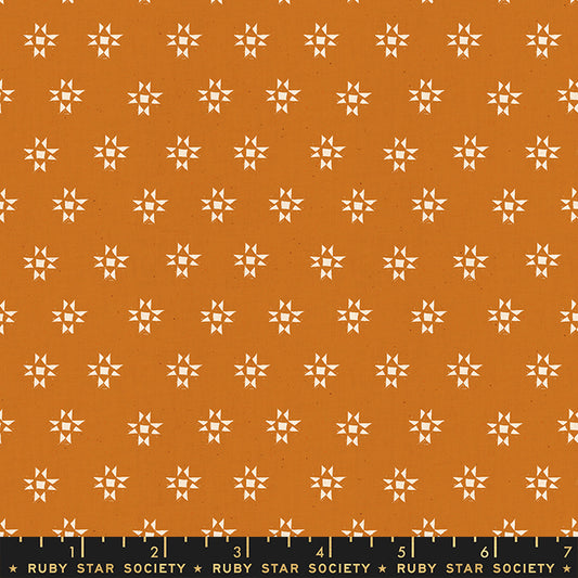 Fabric with a brown background and small white  pattern. From Heirloom by Alexia Abegg at Ruby Star Society. 100% cotton for sewing, crafting, and quilting. 