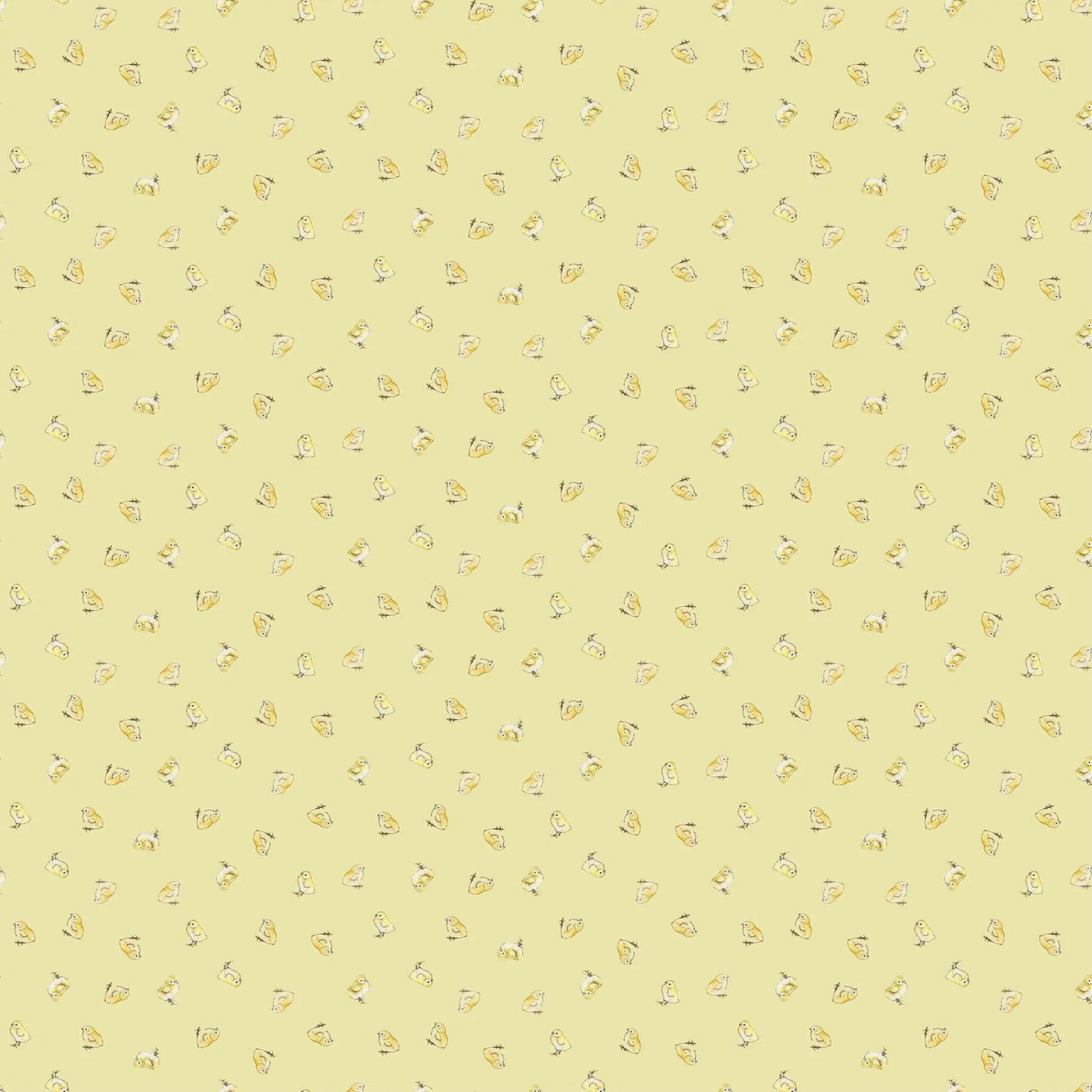 A pistachio green fabric with a pattern of small, uniform chicks scattered across the surface.from Country Side Comforts from FIGO Fabrics 