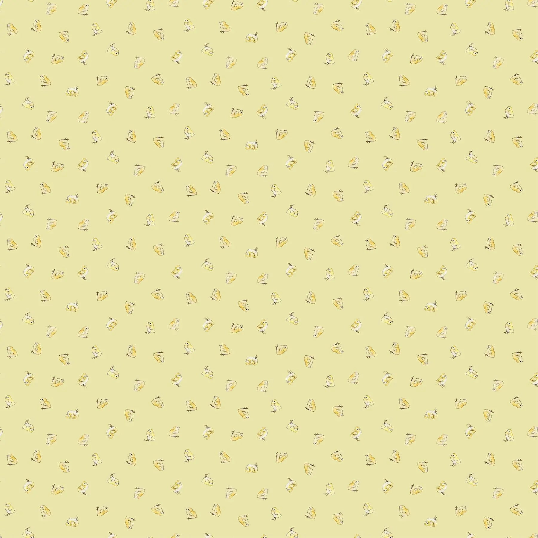 A pistachio green fabric with a pattern of small, uniform chicks scattered across the surface.from Country Side Comforts from FIGO Fabrics 