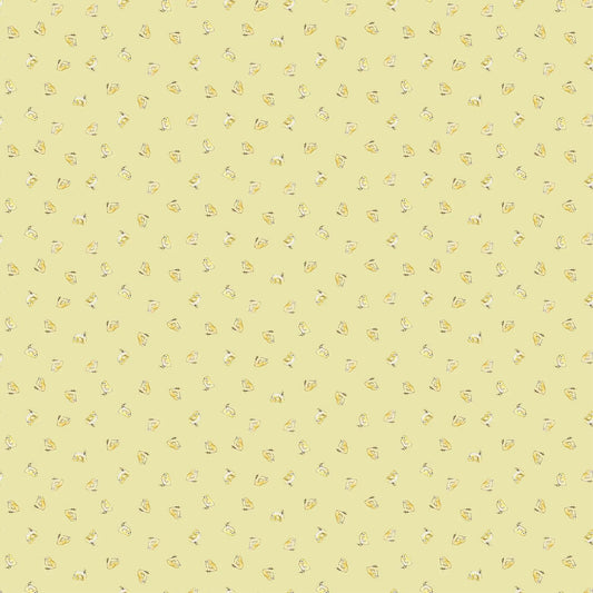 A pistachio green fabric with a pattern of small, uniform chicks scattered across the surface.from Country Side Comforts from FIGO Fabrics 