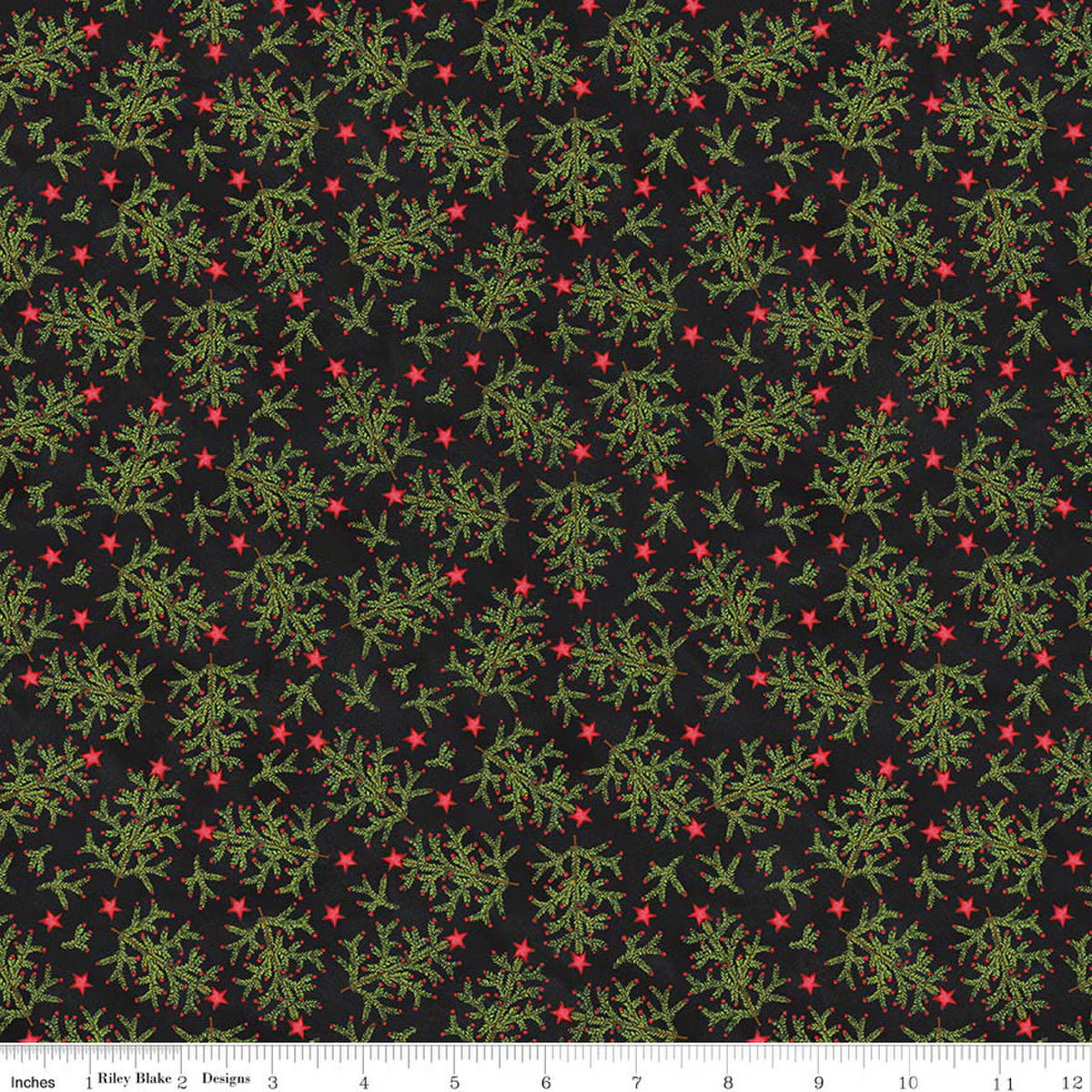 Fabric with green leaf pattern on a black background
