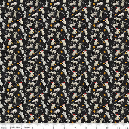 Pattern of rats and stars on a black background with a ruler at the bottom.