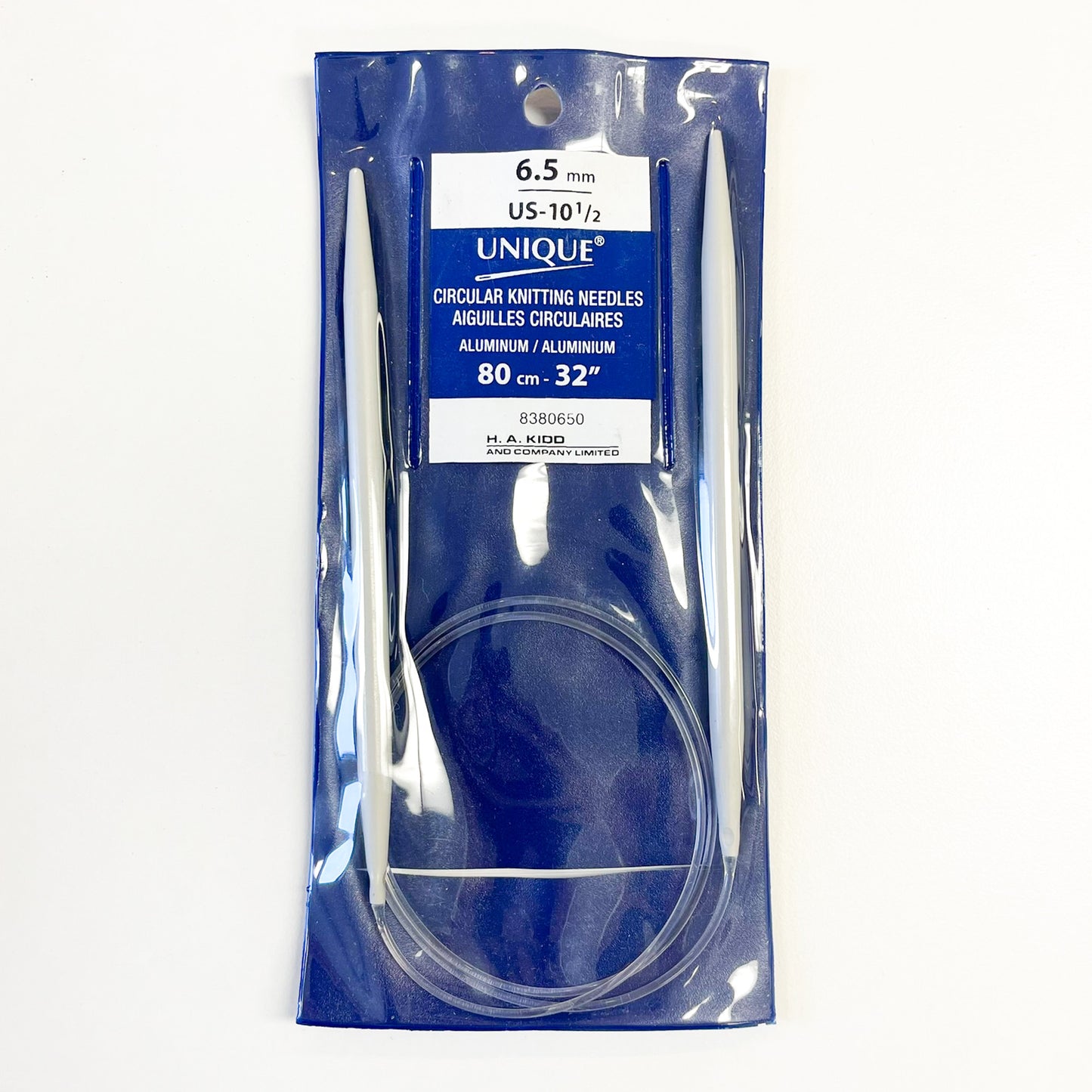 A package of UNIQUE 6.5 mm circular knitting needles, 80 cm (32 inches), made of aluminum.