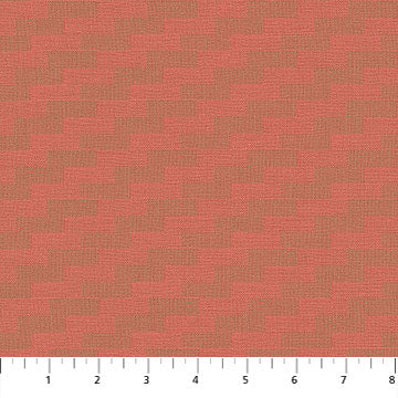 Woven fabric 100% cotton in a coral and beige color with a step pattern. For sewing and quilting. 