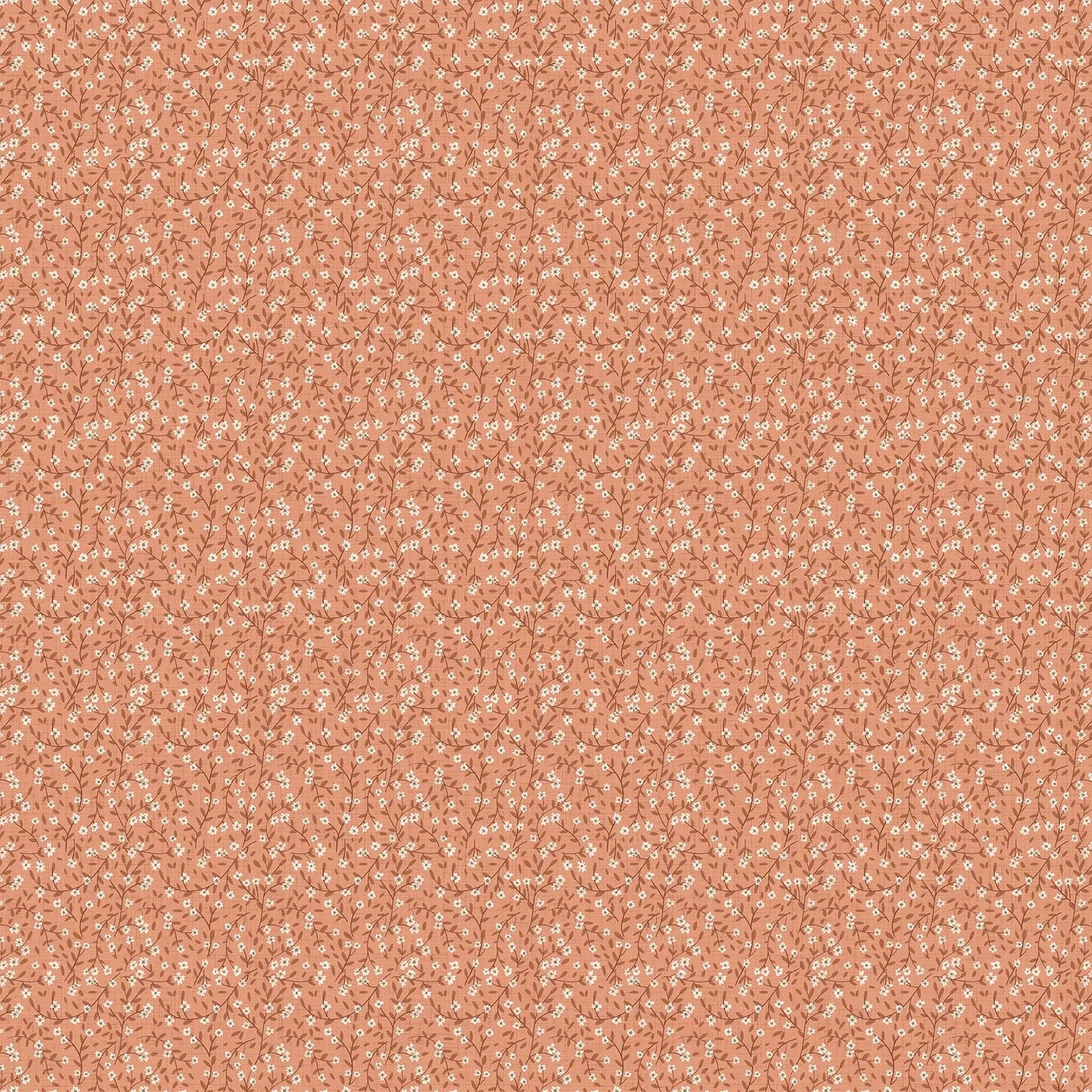 Fabric with a light coral background with ditsy floral illustration design. from Klara FIGO Fabrics fat quarter bundle Bernadett Urbanovics 