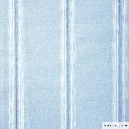 100% cotton fabric for sewing garments and home decor in blue and white wide stripes