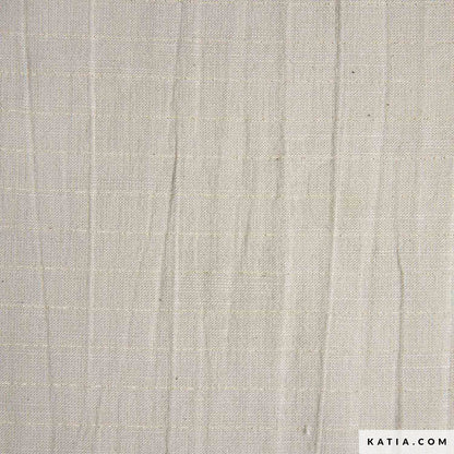 Close up of a beige or linen colour cotton fabric with a light gold contrast thread. 