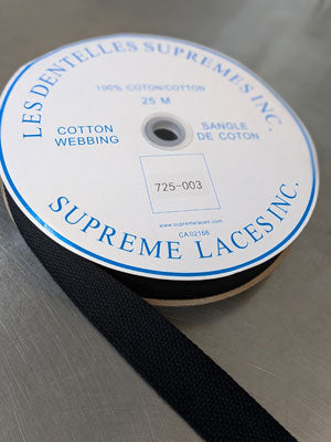 Black cotton webbing 1 inch for sewing, crafting and bagmaking. 