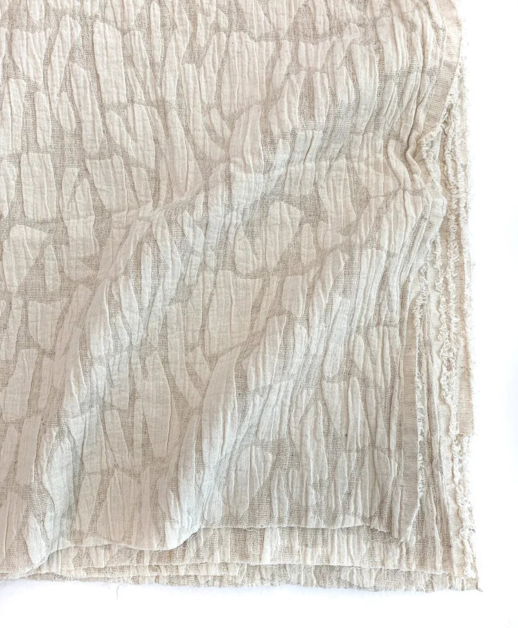 Jacquard fabric cotton linen and rayon blend in oatmeal color